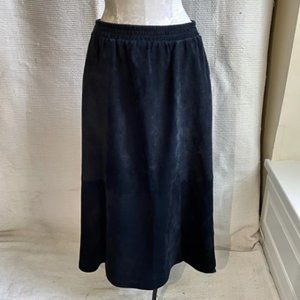 Vintage 70s 80s Suede Leather Midi Skirt Black